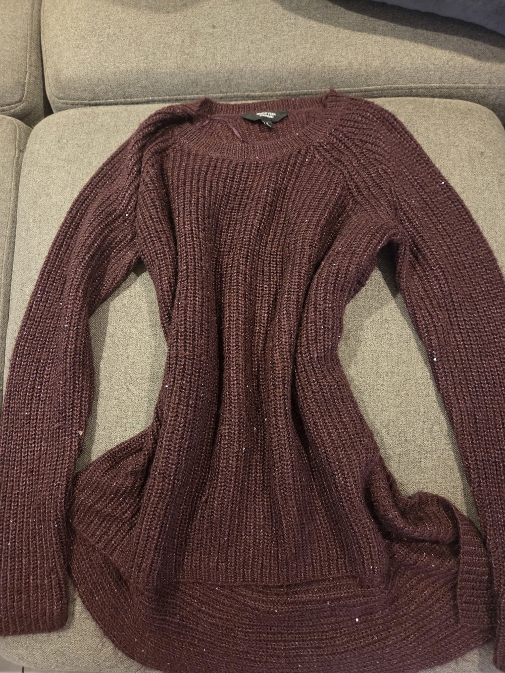 Simply Vera Vera Wang Maroon Ribbed Crewneck Sweater